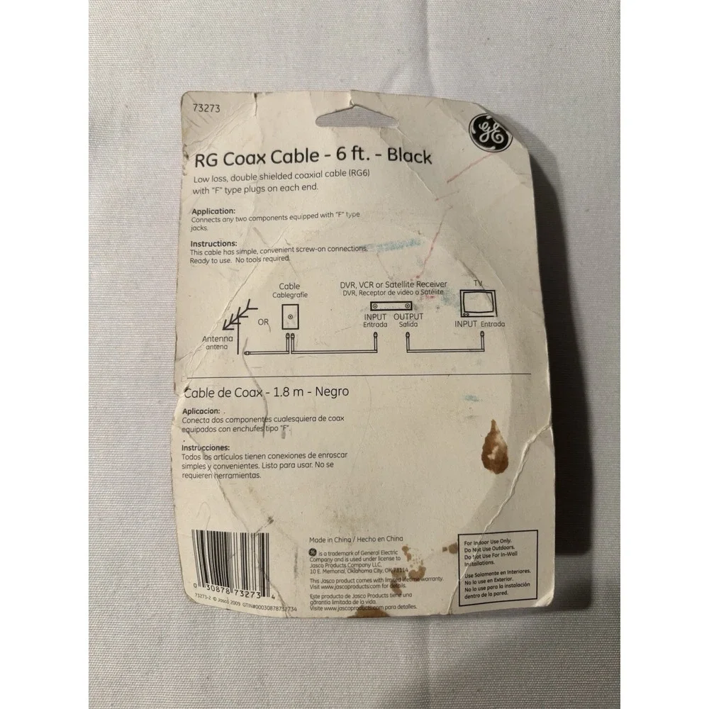GE RG6 COAX CABLE 6 FEET (1.8M) FOR TV, DVD, VCR, DVR - NEW IN PACKAGE